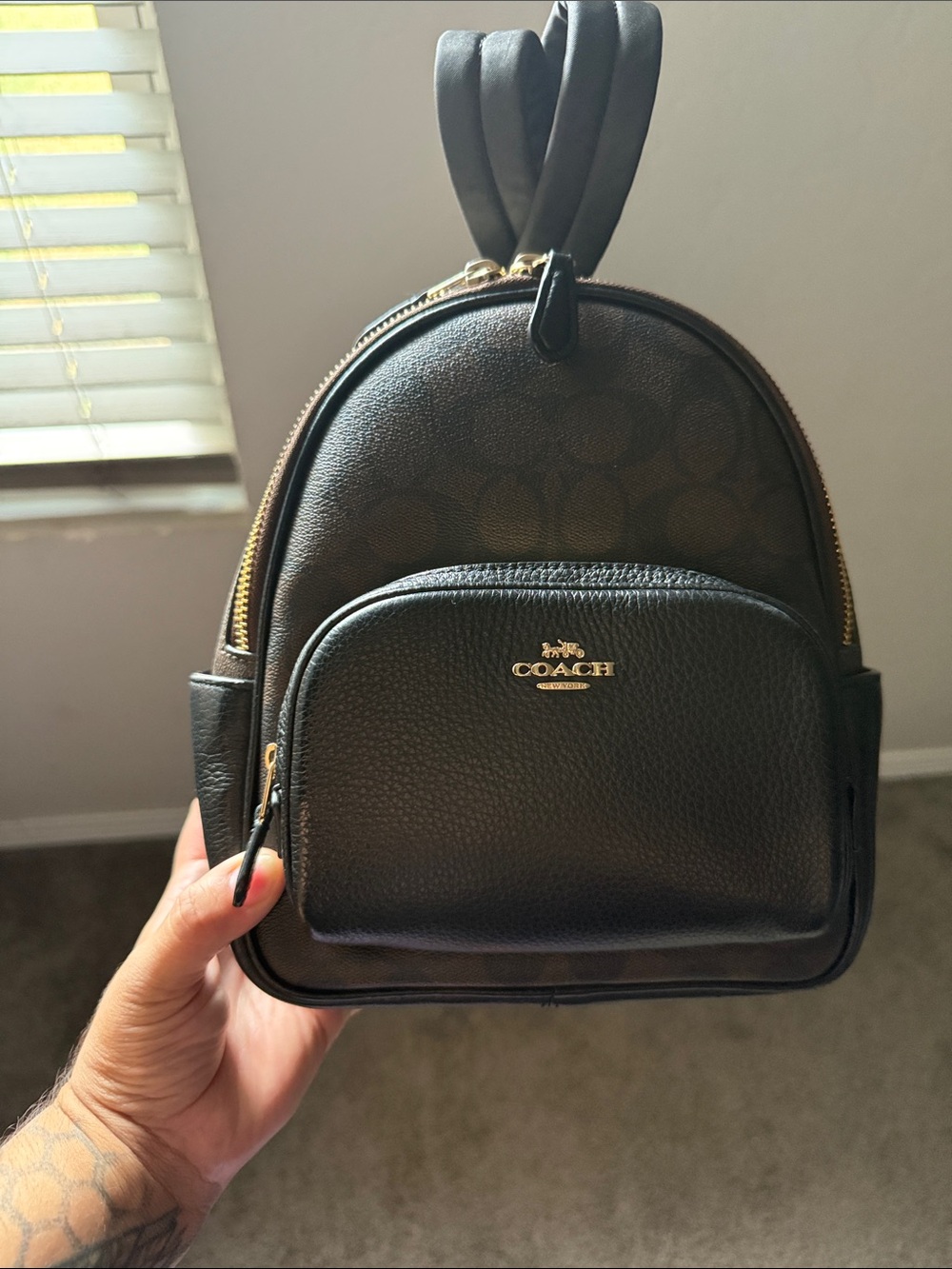 COACH Black Pebbled Leather Mini Backpack